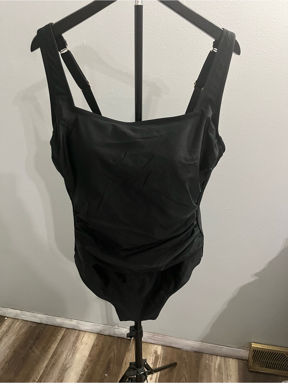 Shade & Shore Black Ruched Tank One-Piece Swimsuit